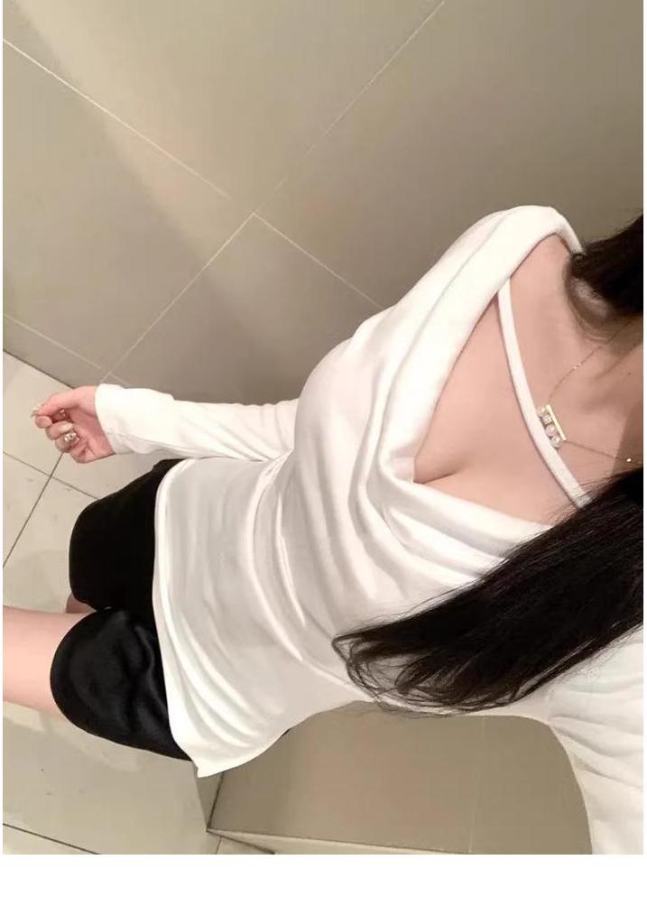 Korean Dongdaemun 2024 Women's Sexy One-Shoulder Slit Slim T-Shirt, Long-Sleeved & Feminine
