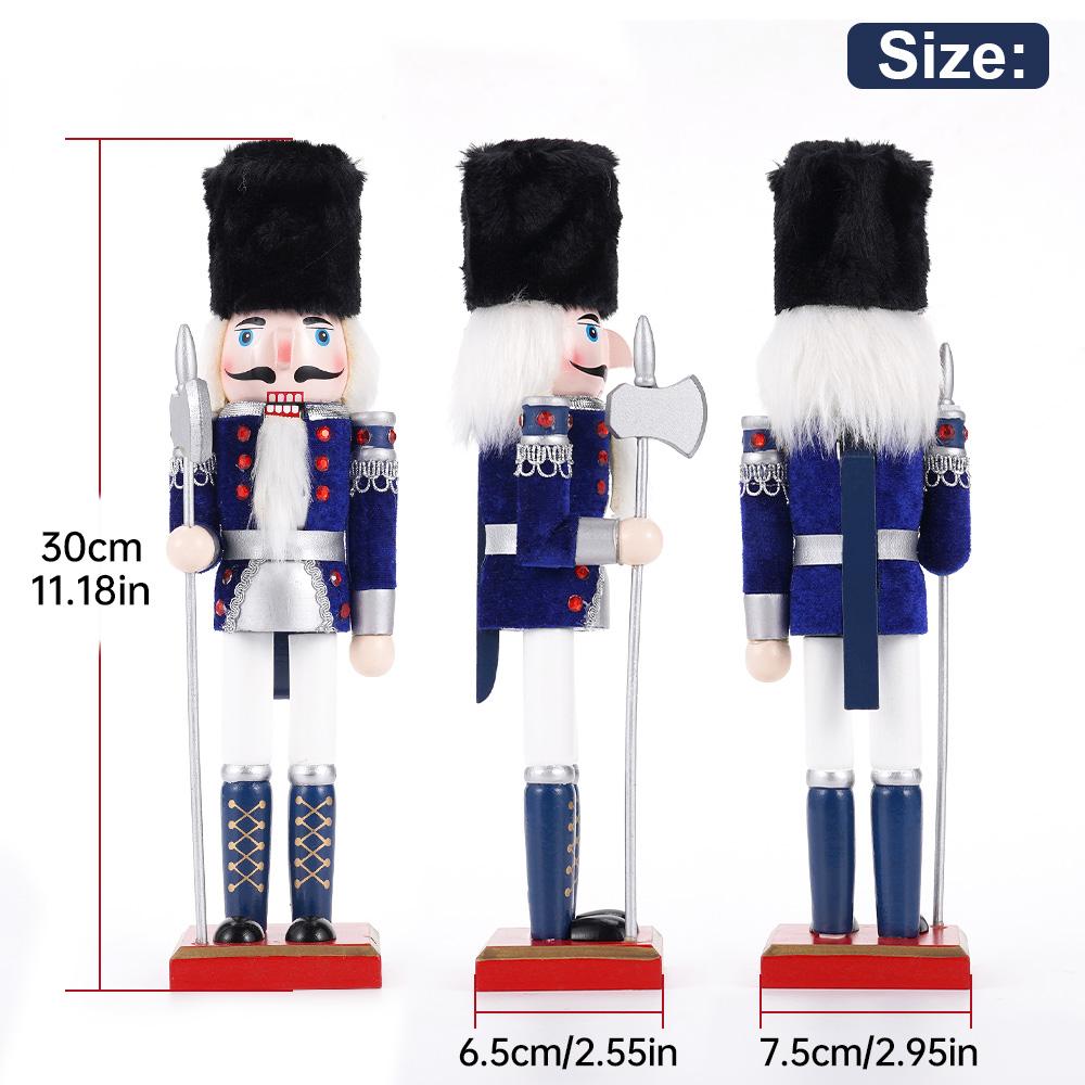 30cm Christmas Nutcracker Wooden Nutcracker Ornament Soldier Figure Handcraft Doll Toy Home Office Desktop Xmas Decoration Gift