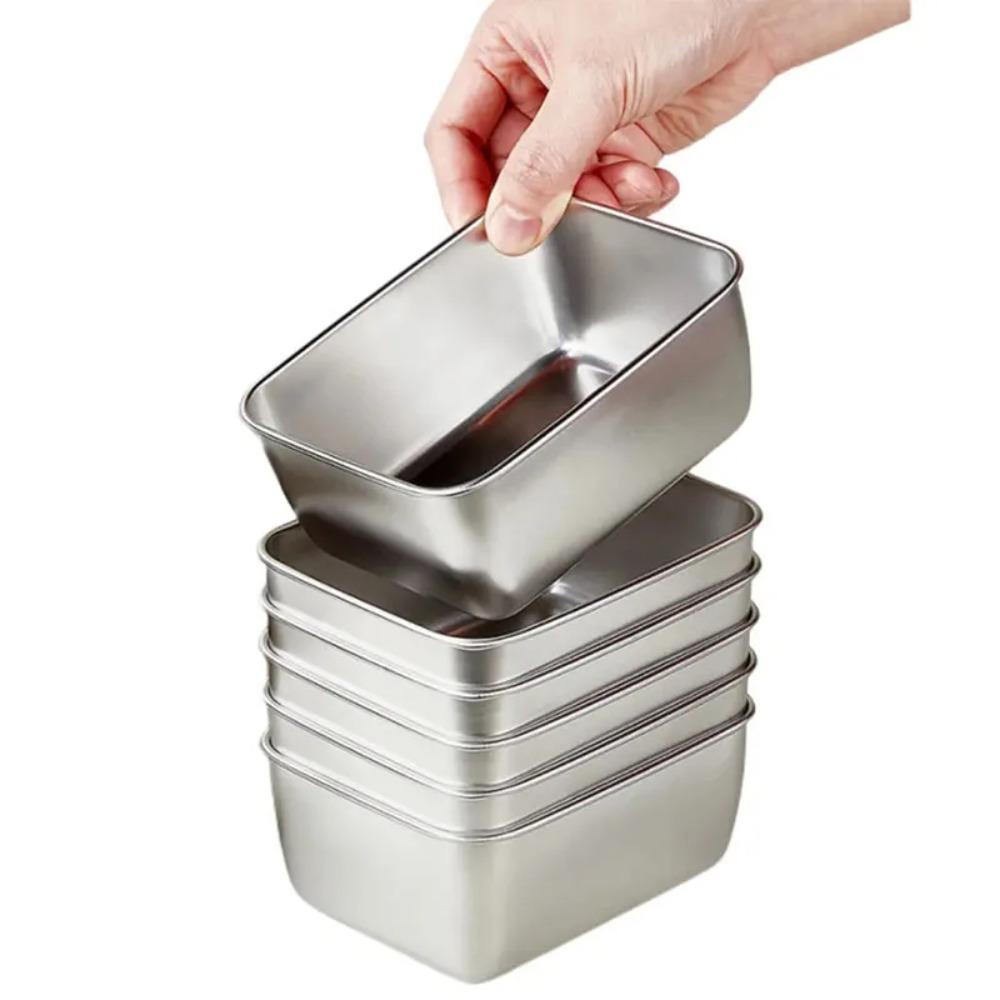 4pcs Rectangular Fresh-Keeping Box Stainless Steel Food Container Portable Food Storage Box  Kitchen