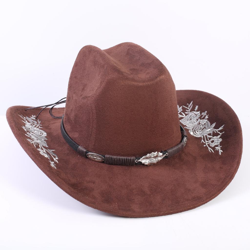 Beliebter europäischer und amerikanischer klassischer Wildleder Western Cowboyhut für Herren und Damen, großer Schirm, bestickt, Outdoor-Sonnenhut