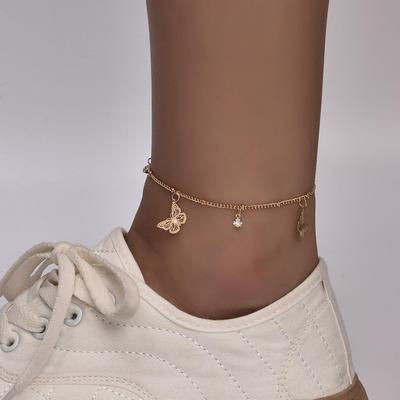 Cavigliera da spiaggia da donna con cristalli di zircone a forma di farfalla e libellula - Moda europea e americana