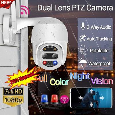 Newest Dual Lens 1080P 5MP Wifi Outdoor CCTV Camera Surveillance 4X Digital Zoom Wireless Speed Dome Auto Tracking Sirens And Light Security Camera