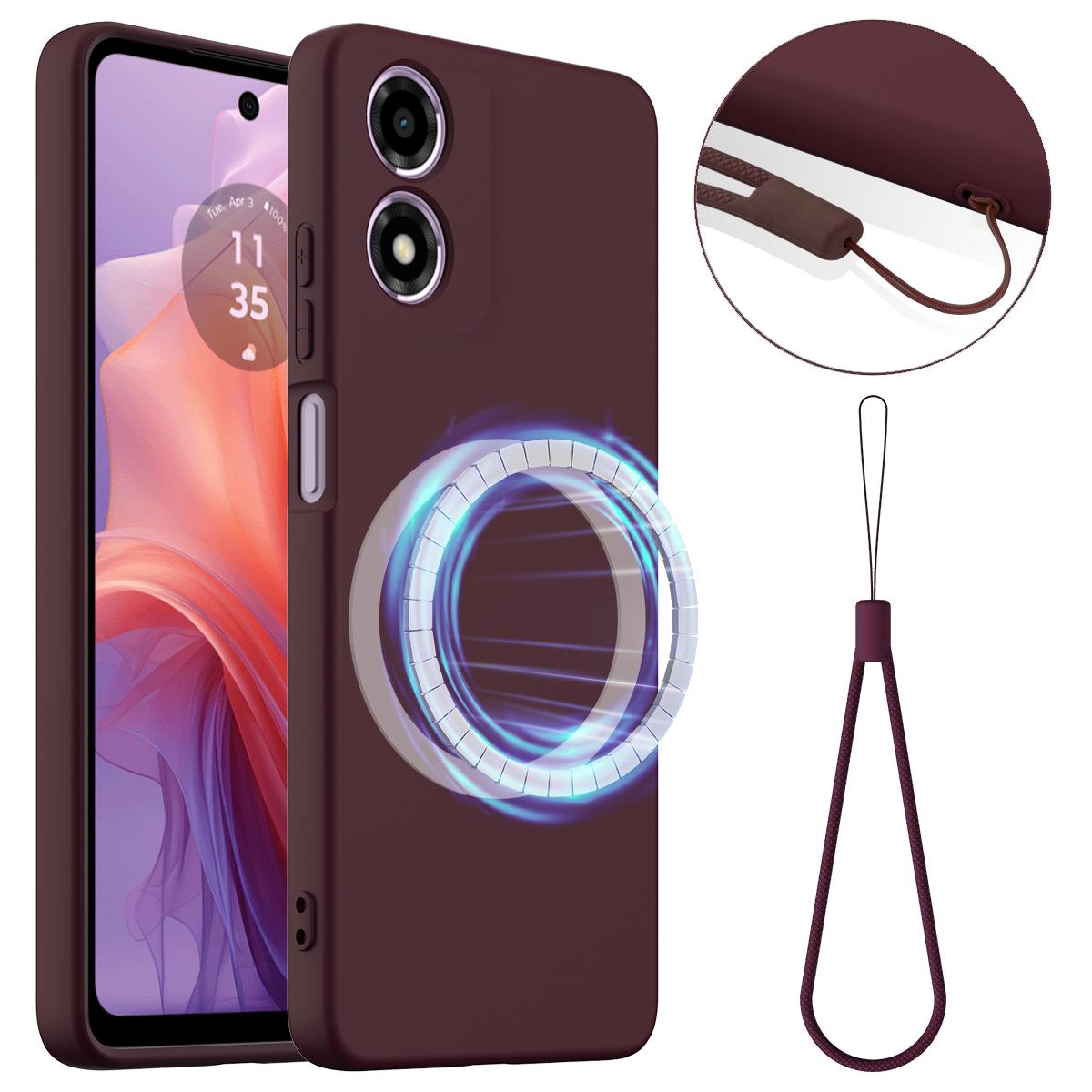 

For Motorola Moto G04s 4G/Motorola Moto E14 4G/Motorola Moto G04 4G Case Compatible with MagSafe Anti-Drop Liquid Silicone Phone Cover Wine Red