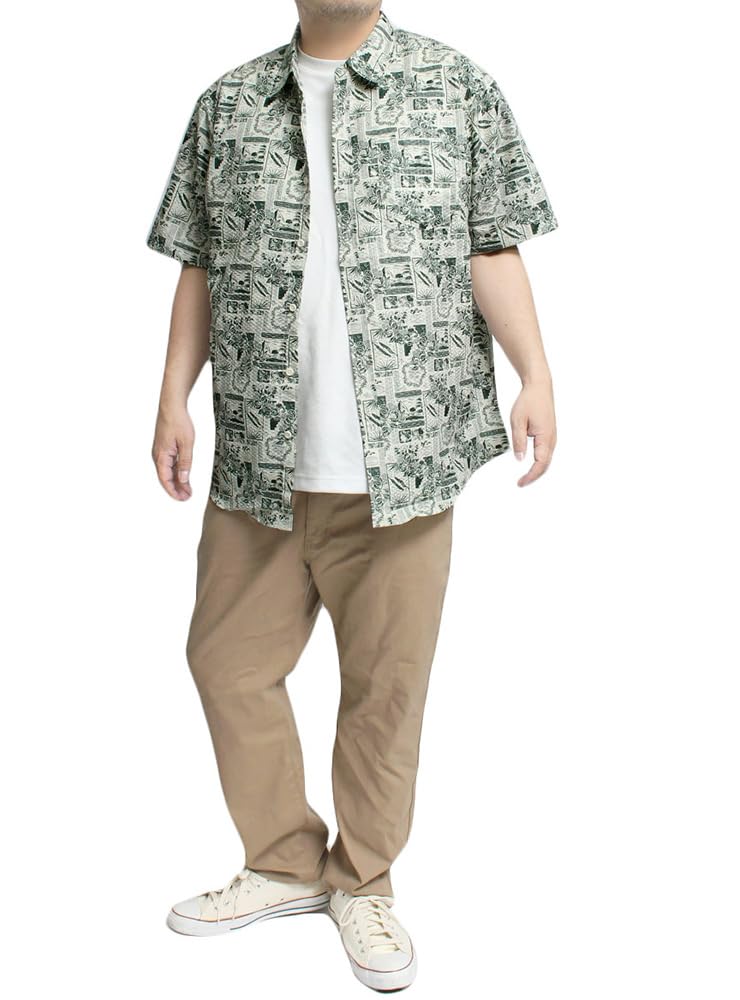 One Colors Short Sleeve Plus Light Ripple Casual Size White Men's Shirt, Size, Moisture-Wicking, Quick-Drying, Material, All-Over Print, Shirt, 5L,