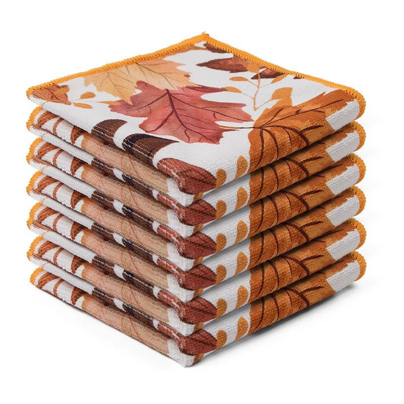 1Pc 30x30cm Autumn Holiday Printed Towel Kitchen Multifunctional Water Absorbent Dishwashing Cleaning Cloth
