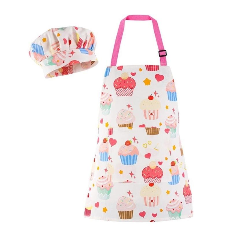 Children Art Smock And Chef Hat Set Double Layer Polyester Kitchen Art Drawing