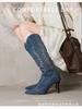 Designer ethnic style embroidered high knight boots leather thin V-mouth western cowboy boots pointed stiletto boots