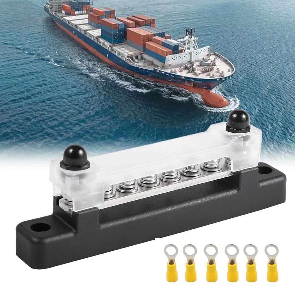 6-polig 12-polig 150A bussskeneblock med lock, enradigt kraftfördelningsblock Distributionsblock med klämmor för bil, båt, marin, husvagn, yacht
