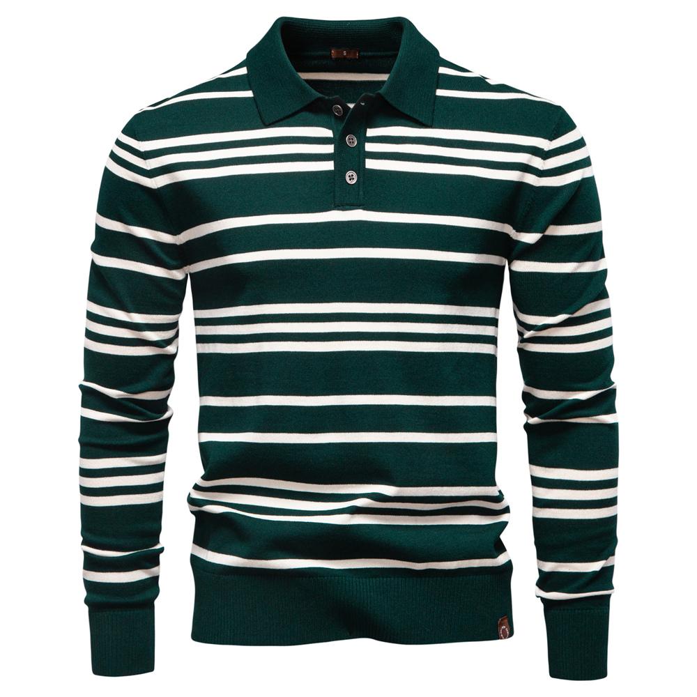 AIOPESON 2025 Color Block Henley Polo Pánské Pruhované Dlouhý Rukáv Nové Podzimní Designérské Společenské Business Prvotřídní Polokošile Pánské