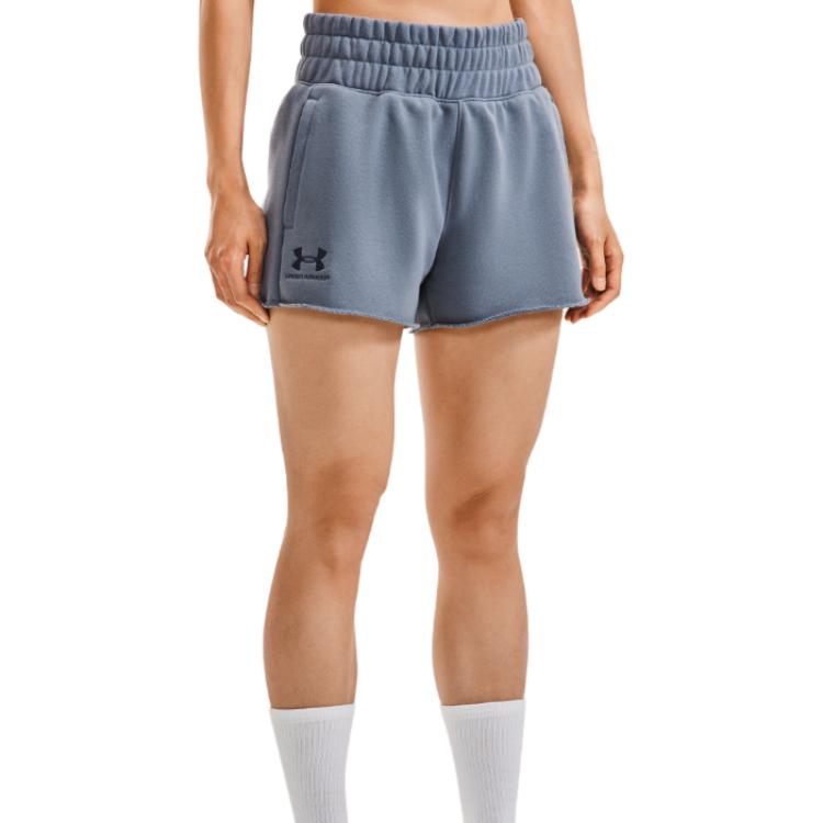 Under Armour Solid Color Elastic Waist Cotton Sports Shorts Women Shorts Gravel-Gray 1378652-001