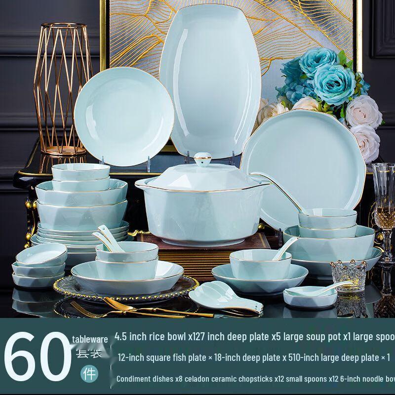 Jingdezhen Light Luxury Hand-Painted Gold Ceramic 60-Piece Tableware Set