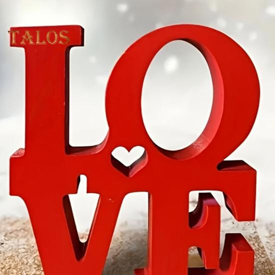 Valentine's Day LOVE Table Sign Wooden Love Letter Desktop Decoration Home Office Red Love Block Home Party Wedding Anniversary Ornament