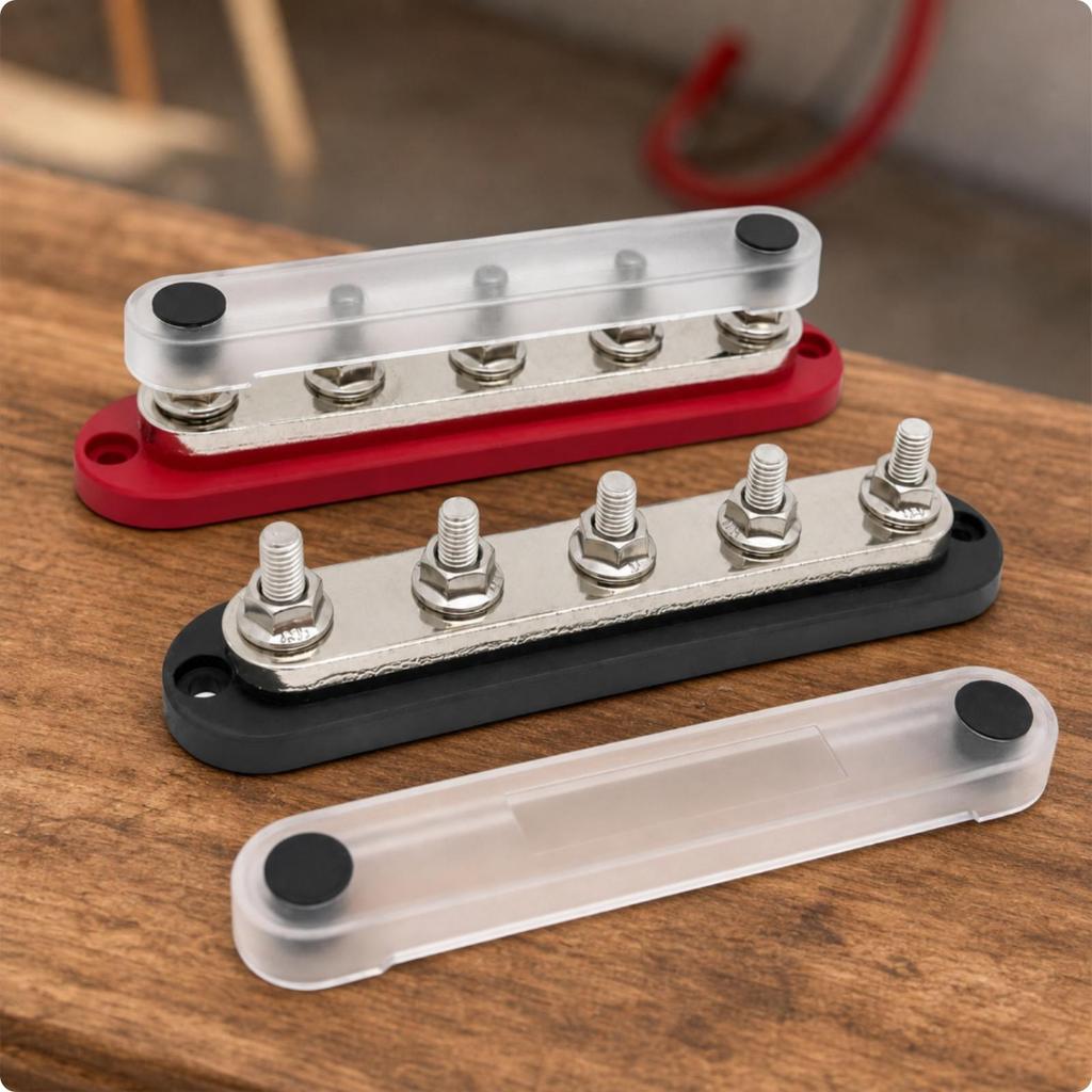 2 Pieces 5-Terminal Busbar Heat Resistant Power Distribution Block Compact