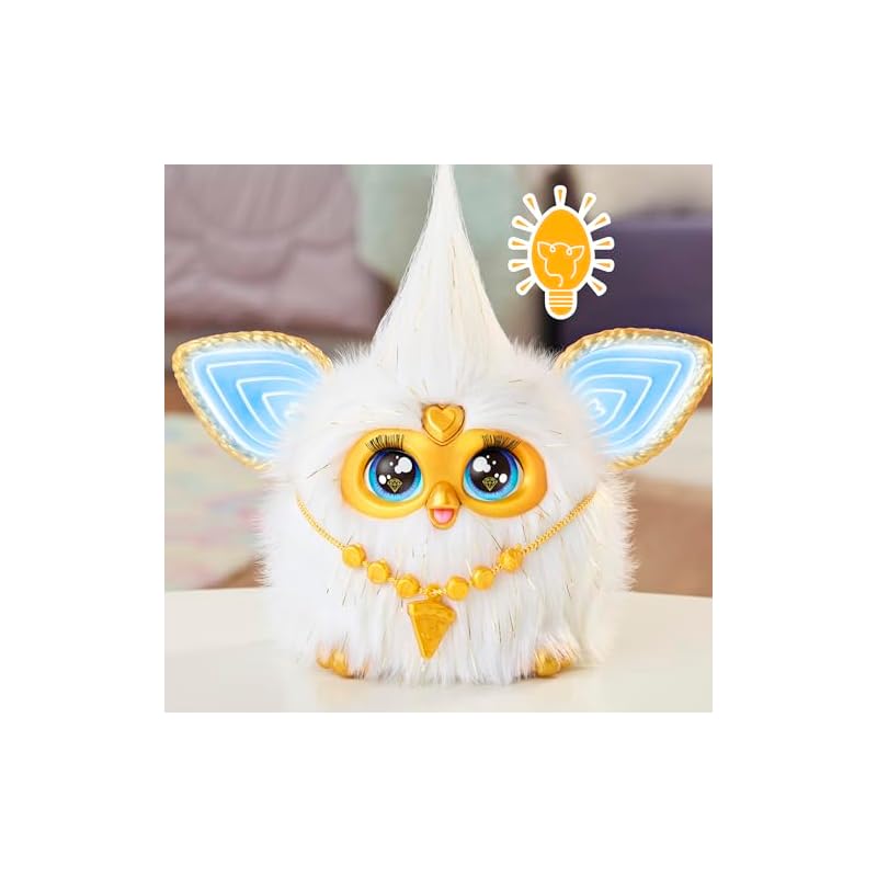 Hasbro Furby White & Gold Voice-Activated Interactive Toy for Boys and Girls Ages 6+ with Fashion Accessories, Animatronic Motorized Plush Toy for