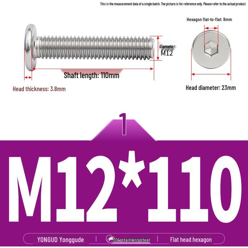 304 Stainless Steel Ultra-Thin Flat Head Hex Socket Bolt, M2-M12
