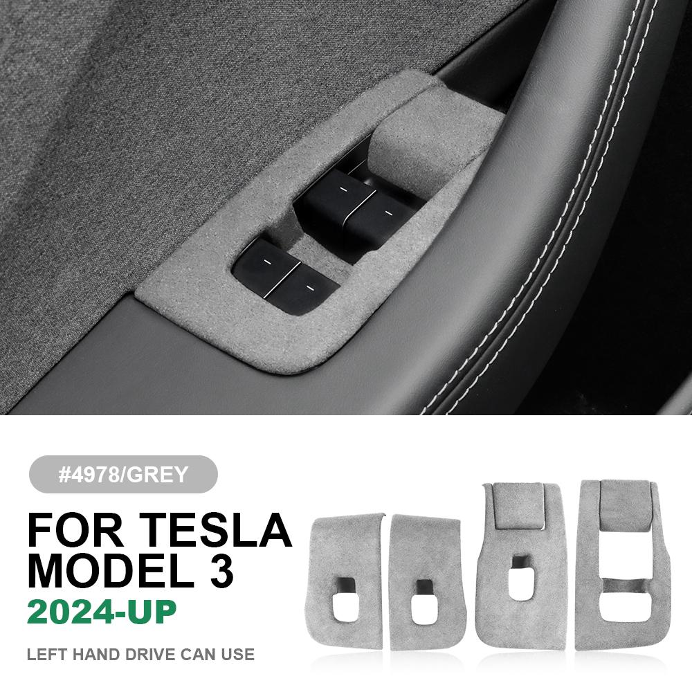 Italian Top Suede 4pcs Window Lifter Switch Control Panel Sticker for Tesla Model 3 Highland 2024-Up LHD Decor Car Accessories