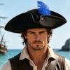 Feather Decorated Pirate Captain Hat Wide Brim Medium-Short Brim Costume Hat Soft Inner Lining Classic Retro Pirate Feathers Hat