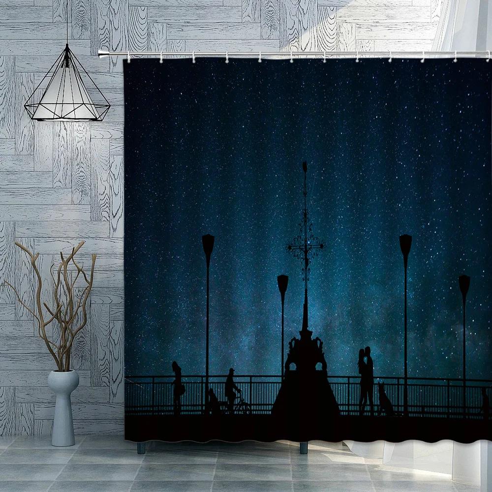 Romantic Lover Shower Curtains Moon Couple Waterproof Polyester Fabric Bathroom Curtain 3D Valentine's Day Decoration