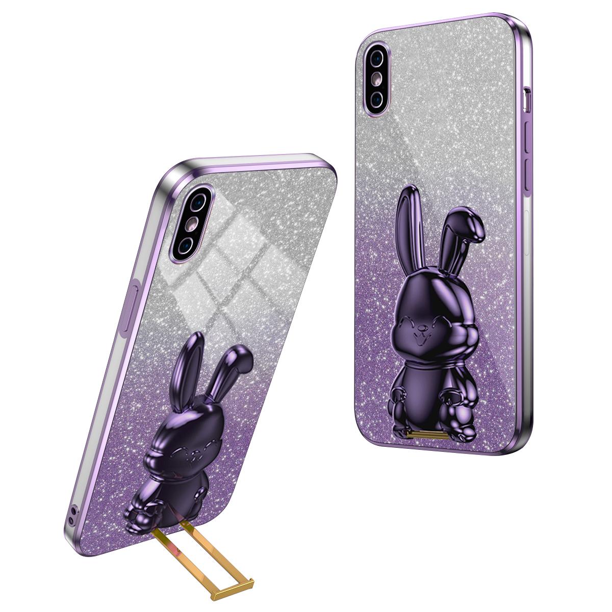 

For iPhone XS Max Pull-out Kickstand Phone Cover Fall Protection Rabbit Case Purple