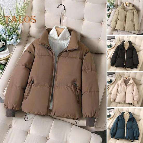 Winter Down Coat Padded Hooded Stand Collar Pockets Zip-up Parka Windproof Heat Retention Daily Cold Weather Outwear Cotton Jacket