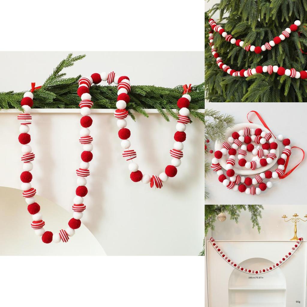 Christmas Felt Banner With Red White Balls For Holiday Decor And Window Display