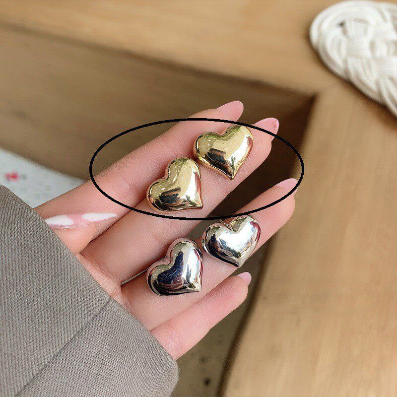 Fashion Heart Simple Bracelet Cold Style Earrings 925 Silver Needle 11 Silver Needle-Gold