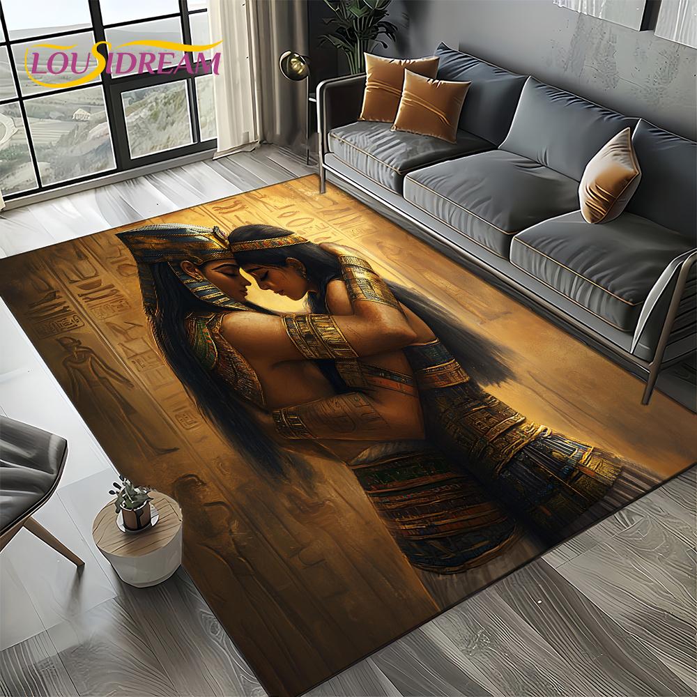2025 Antikes Ägypten Hieroglyphen Mythologie Wandmalerei Teppich für Wohnzimmer Schlafzimmer Sofadekoration,Rutschfeste Bodenmatte
