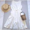 Used PAR ICI 100% Linen Tucked Sleeveless Dress Gathered White
