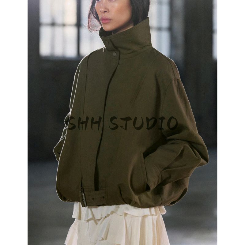 Summer New Product Women's Clothes Cotton Blended Turtleneck Long Sleeves Buckle Decoration Pilot Jacket Outwear 2951471