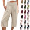 Damen Mode Lose Casual Knopf Einfarbig 7/10 Hosen Freizeithosen