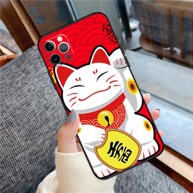 Maneki Neko Lucky Money Cat Case For iPhone 14 15 16 Pro Max 11 13 12 Mini X XR XS Plus Soft Cover Shell