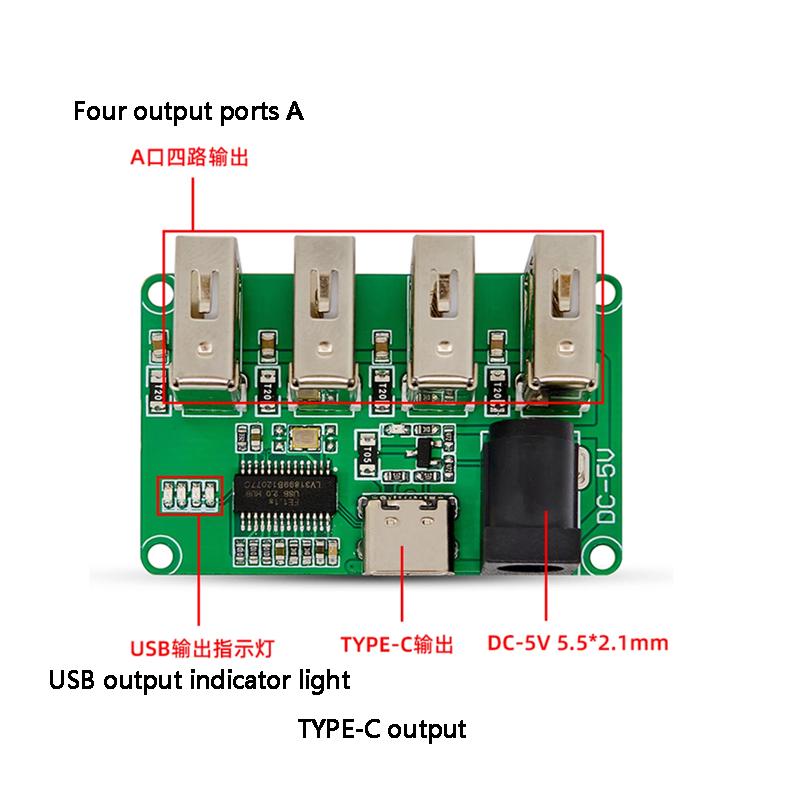 USB2.0 Hub Modul 1 zu 4 Splitter mit Typ C Schnittstelle DC 5V Eingang Elektronische Komponente