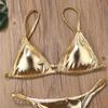 Sexy Women Gold Bikinis Set Hot Summer Padded Triangle Bra Low Waist Swim Bottoms Fashion Shiny Lady Bathing Suit Beachwear