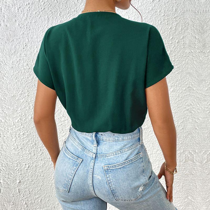 Summer Sexy Women Bodysuits Batwing Sleeve Solid V Neck Rompers