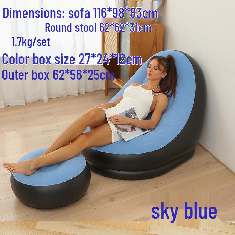 Inflatable Foldable Outdoor Sofa Bed & Footrest Flocking Lounger Chair