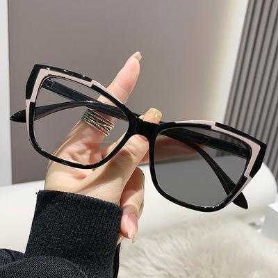 Lunettes élégantes pour femmes à verres plats et à yeux de chat changeant de couleur, anti-lumière bleue, avec un design color block à la mode