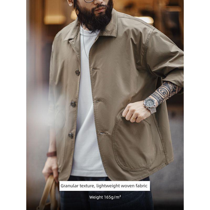 Madden Parka French Style Retro Oblique Pocket Parka Jacket Thin Woven Lapel Casual Profile Outwear Men's Autumn