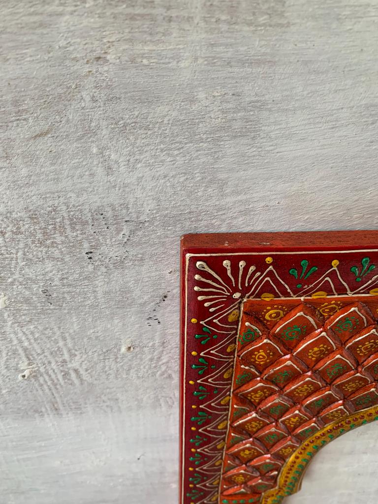 Hand-Painted Wooden Jharokha Frame: Indian Mehrab Wall Decor