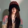 Retro Jacquard Knitted Bucket Hat Autumn Winter Korean Warm Casual Basin Hat For Women