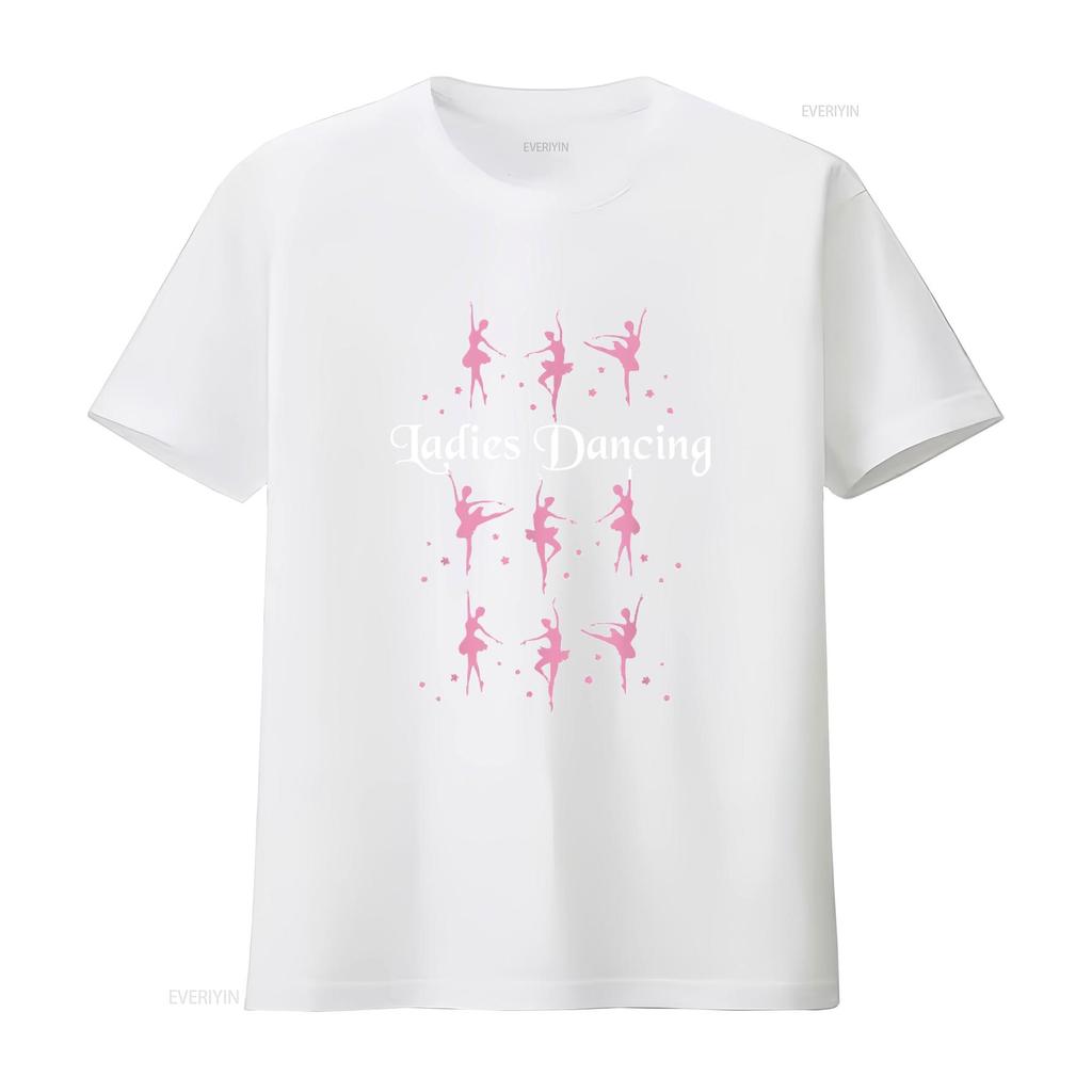 Damen Nine Ladies Dancing T-Shirt Lustig Weihnachten Schwarz Mittel Vintage Gewaschen Vielseitig Lässig Grafikdesigner Kleidung