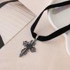 European & American Dark Style Velvet Choker with Hollow Cross Pendant