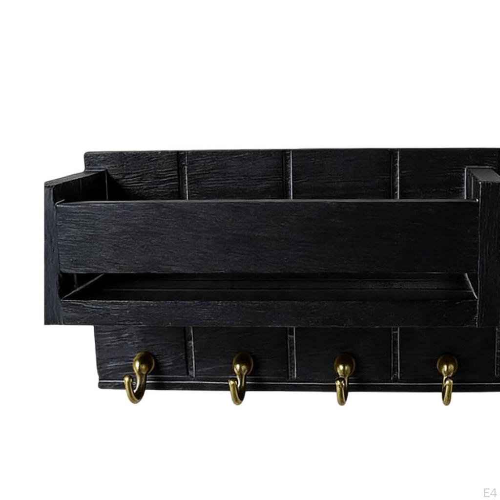 Decorative Wall-mounted Key Holder with 6 Hooks, Wooden Shelf for Entryway, , Hallway, Living Room.