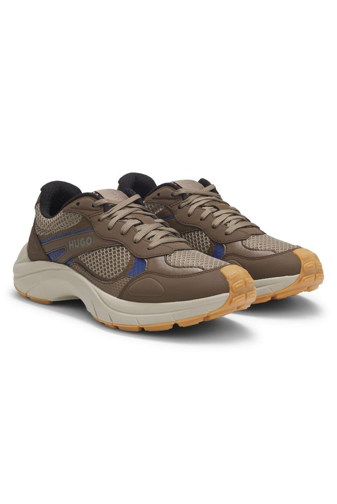 Mesh Faux Leather Size Brown [HUGO] Men's Sneakers, 43,