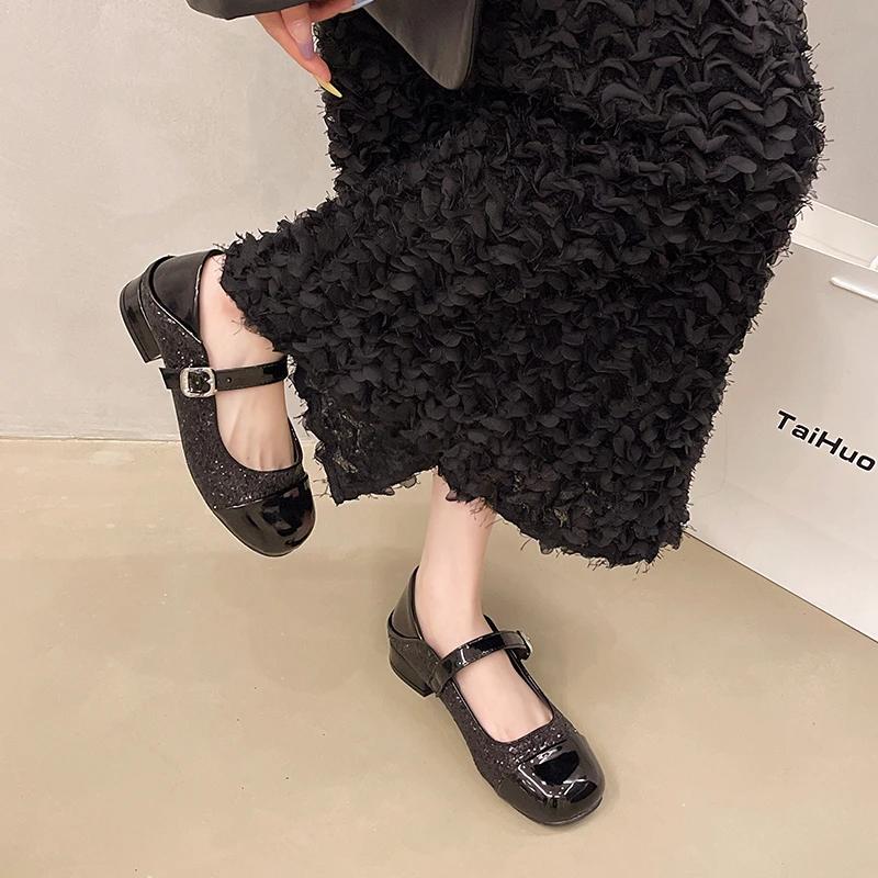 

Обувь женская 2024 универсальная женская обувь новая летняя удобная ретро-платье Мэри Джейн на плоской подошве ретро женская обувь женская обувь 35 чёрный