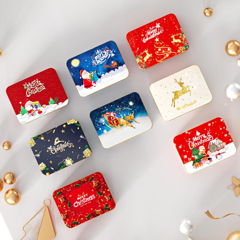 Christmas Tinplate Candy Tin Can Metal Box Cartoon Elk Santa Claus Letter Printed Xmas Candy Cookie Tea Storage Gift Case