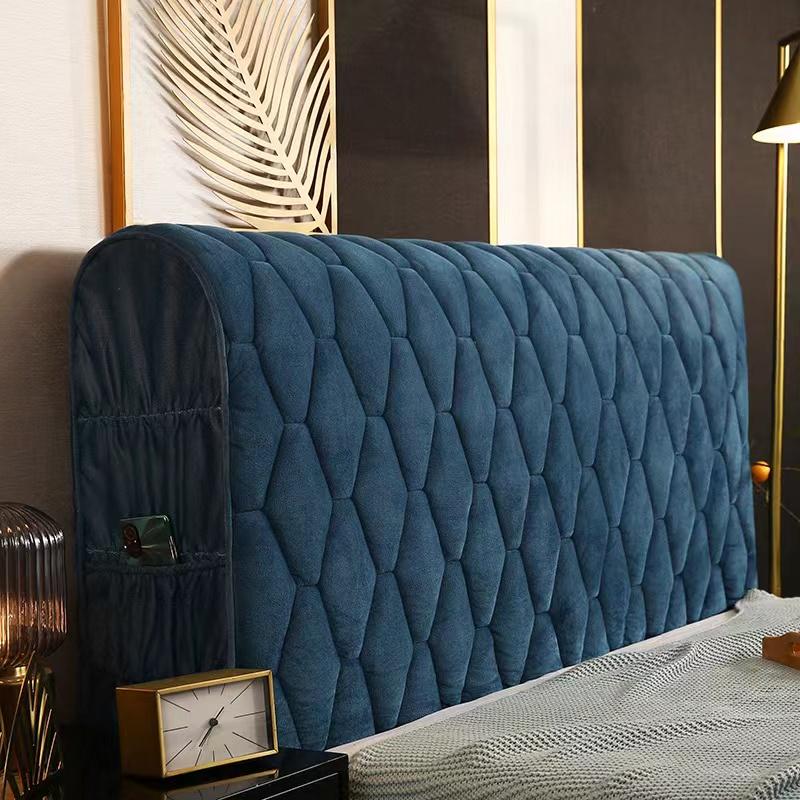 

Роскошный утолщенный бархатный стеганый чехол на изголовье, однотонный высококачественный универсальный прикроватный чехол, мягкий плюшевый чехол на изголовье кровати W160 x H68cm