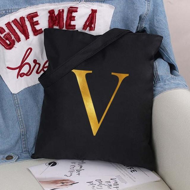 Damen Einkaufstaschen Eco Shopper Klassische Buchstaben Umhängetasche Mode Schwarz Druck Handtasche Canvas Tragetasche Einkaufstasche