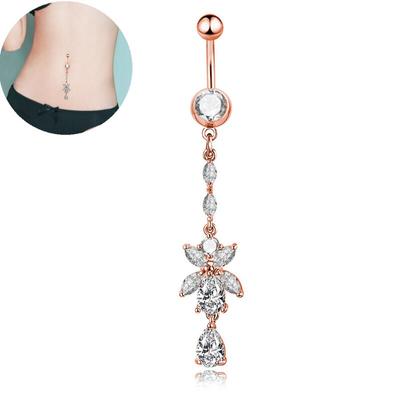 Dangly Bauchnabelpiercing, CZ, chirurgischer Stahl, Wassertropfen, Blume, Bauchringe, Körperschmuck für Frauen, Bauchpiercing