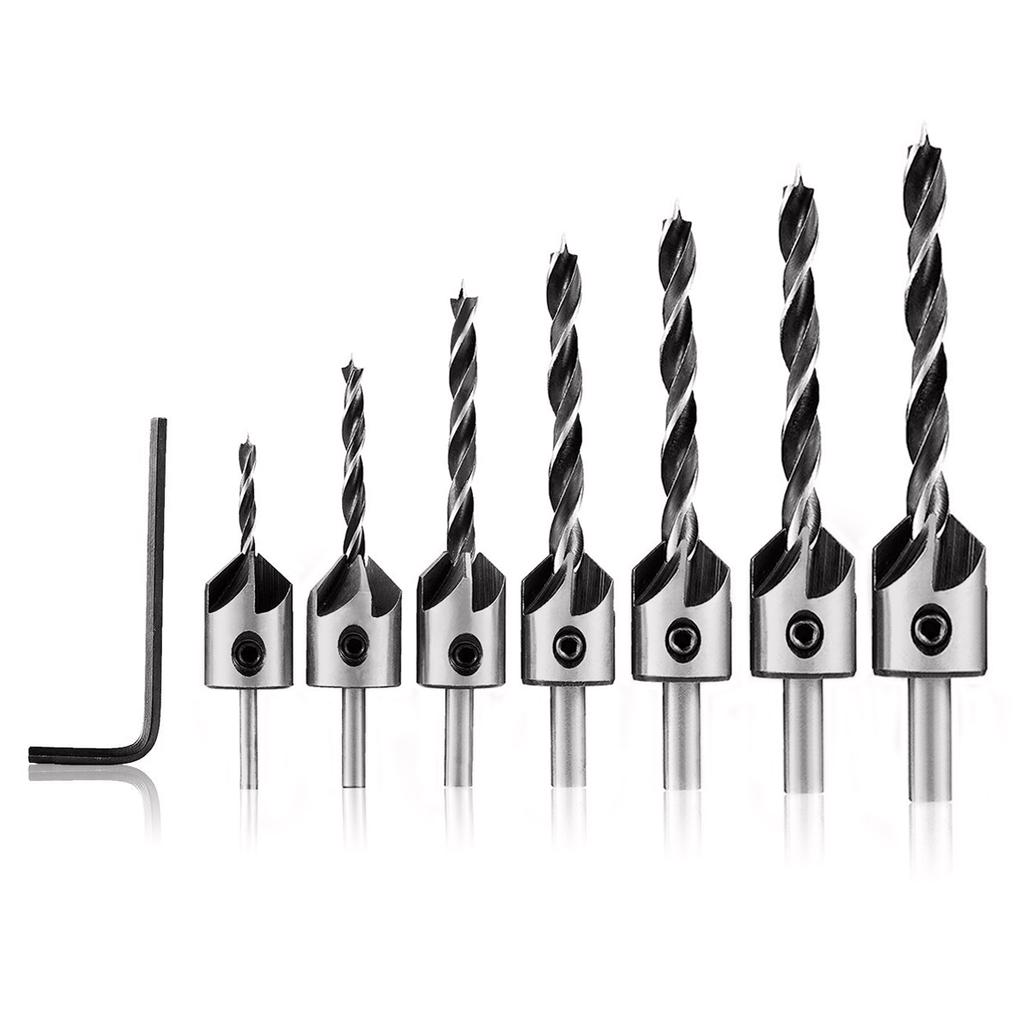 7X Wood 5 Flute HSS Countersink Drill Bit Set 3 4 5 6 7 8 10mm Carpentry Tool UK