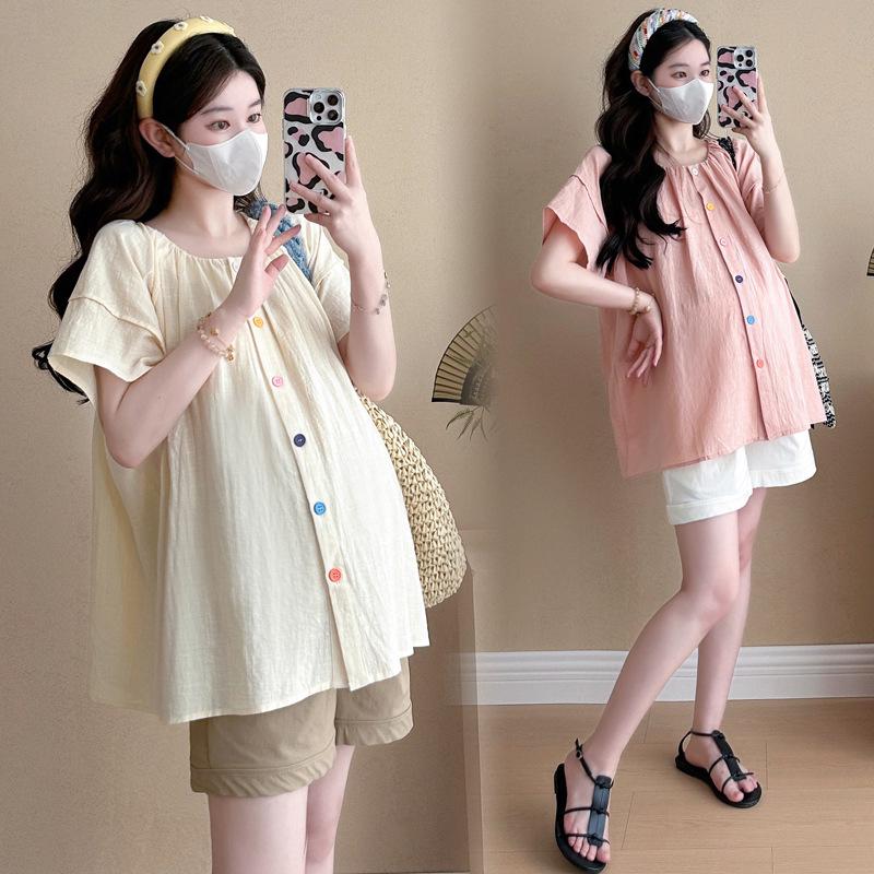 2026 Korean Puff Sleeve Doll Shirt & Belly Support Shorts Set